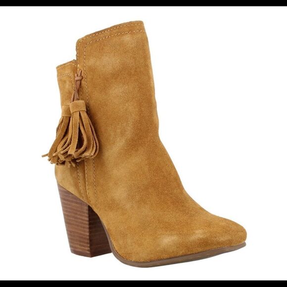 Hush Puppies Daisee Billie Suede Leather Tan Heeled Booties Women size 9 - Picture 1 of 16